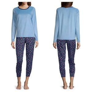 Womens Fleece 2 Pc Pajama Set Blue Polka Dots